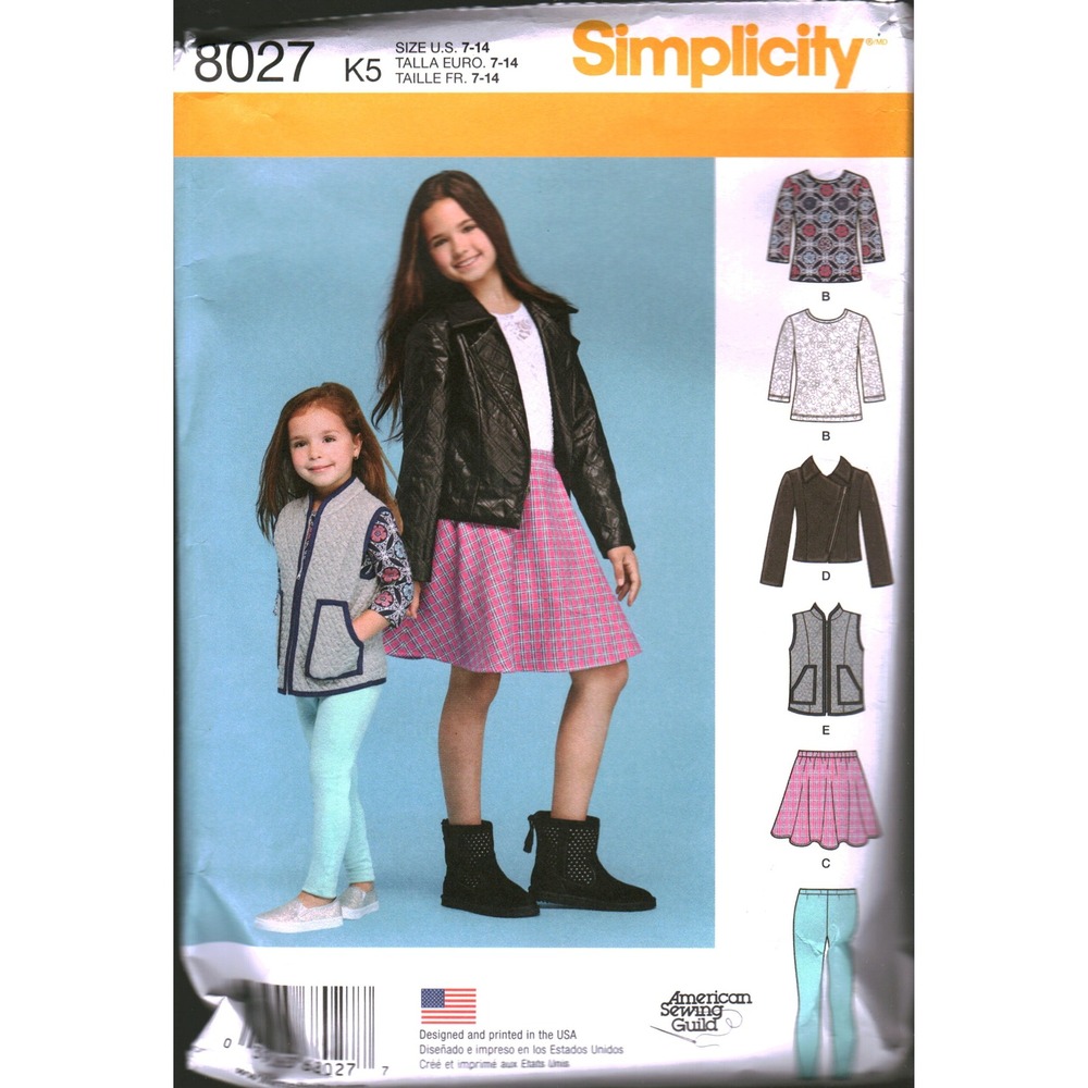 Simplicity 8027 Girls Jacket Vest Skirt Knit Top Leggings Pattern Size 7-14‎ K5